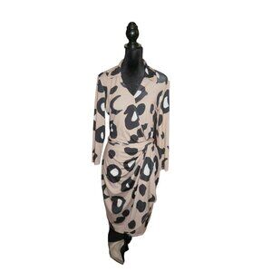 Maggy London Leopard Print Wrap Midi Jersey Knit Dress Made in Sri Lanka sz 10